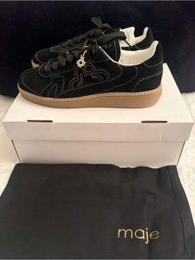 Maje Black Suede Sneakers Clover Charm Accent Size 38 **BRAND NEW**